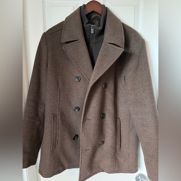 Mens Kennth Cole Reaction Double Breast Dress Peacoat Chocolate Brown EUC - Picture 10 of 15